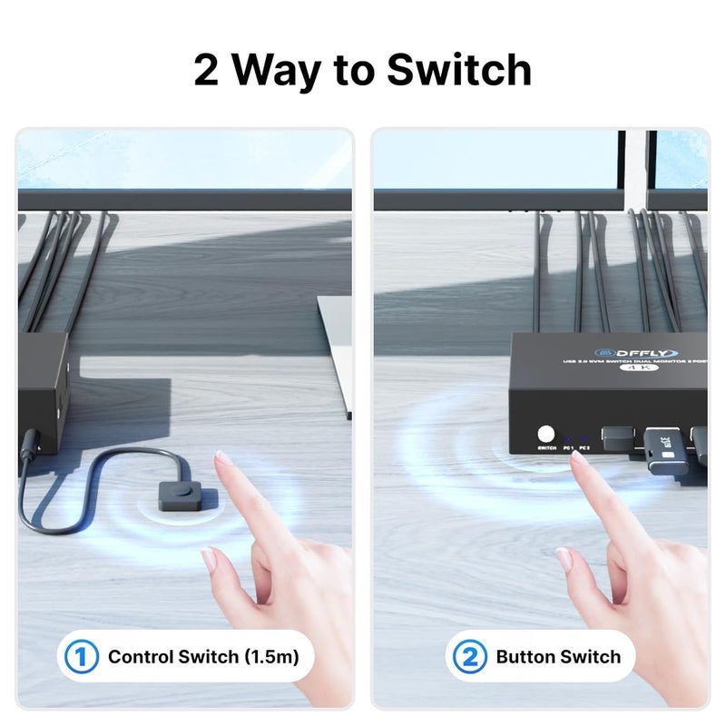 BDFFLY USB 3.0 HDMI KVM Switch 2 Monitors 2 Computers 4K@60Hz, KVM Switches Dual Monitor with 3 USB 3.0 Ports Sharing Keyboard and Mouse, Printer/Scanner, Desktop Controller, EDID Compatible - Image 5